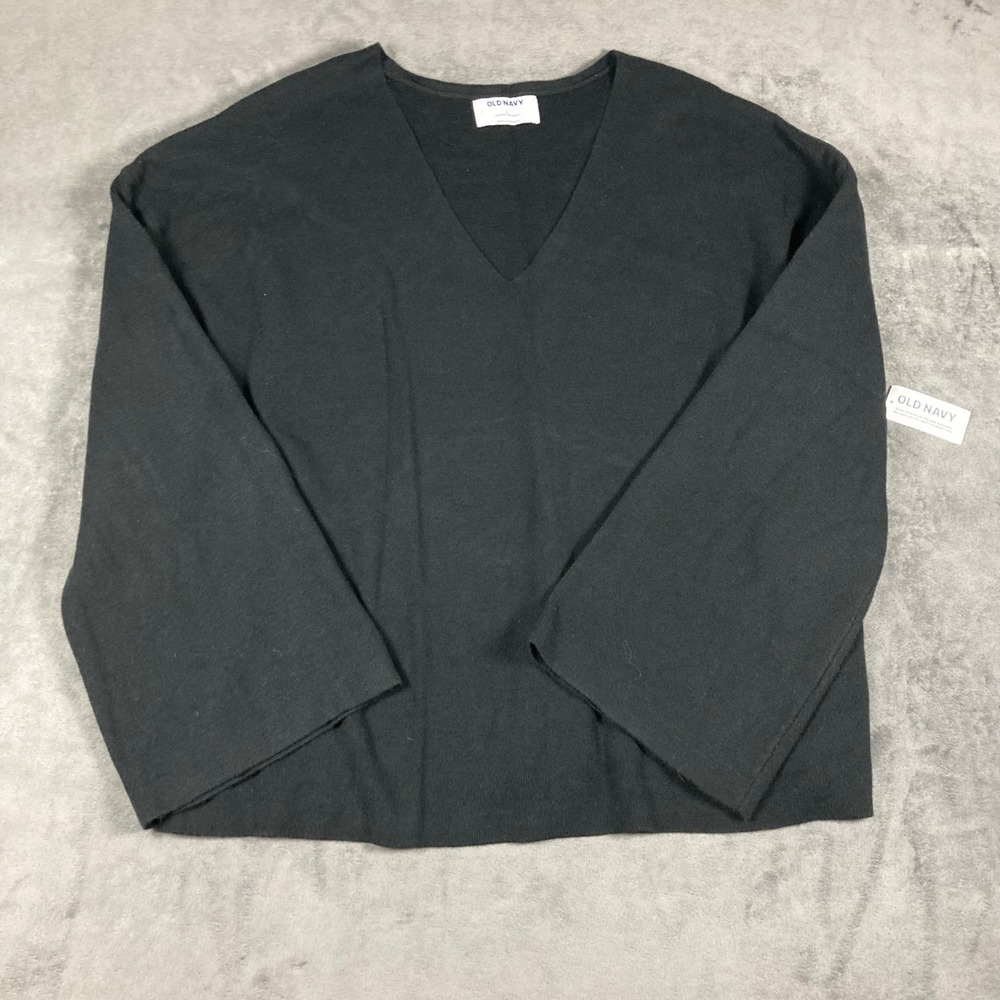 New Old Navy Womens V-Neck Sweater Black Long Sleeve Cotton Blend Pullover L